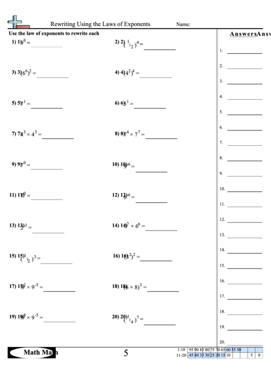 Rewriting Using The Laws Of Exponents Worksheet Printable pdf