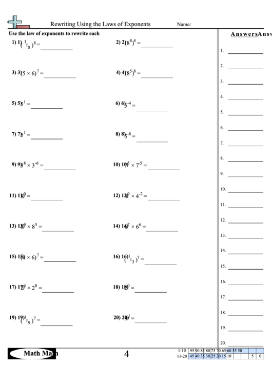 Rewriting Using The Laws Of Exponents Worksheet Printable pdf