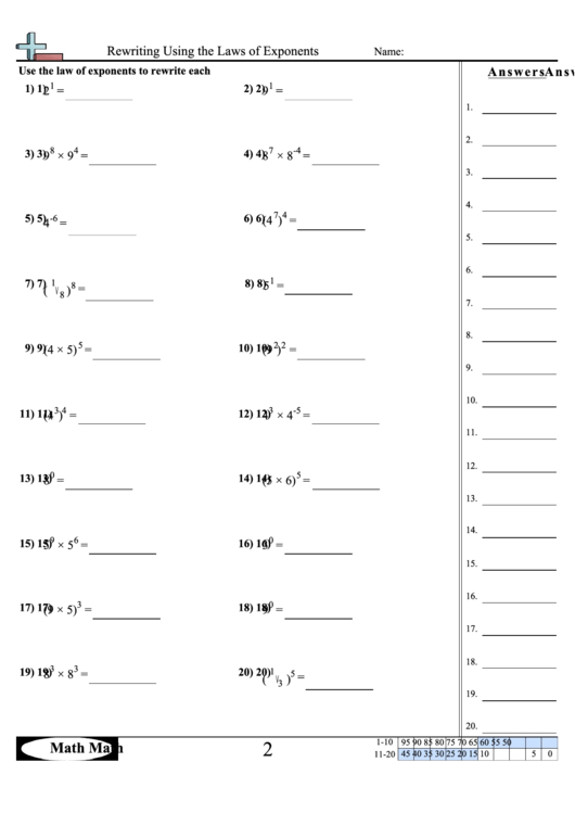 Rewriting Using The Laws Of Exponents Worksheet printable pdf download