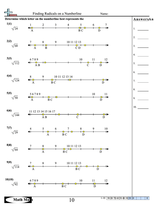 Finding Radicals On A Numberline Worksheet Printable Pdf Download