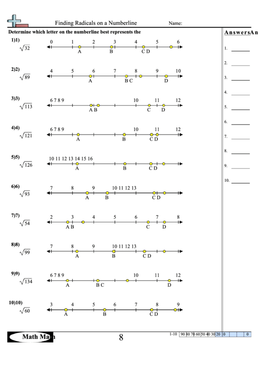 Finding Radicals On A Numberline Worksheet printable pdf download