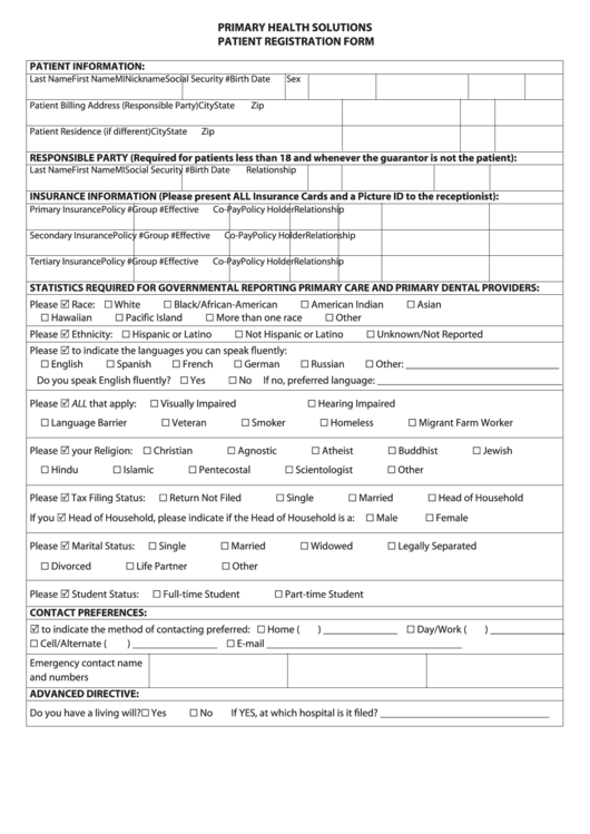 Primary Health Solutions-Patient Registration Form Printable pdf