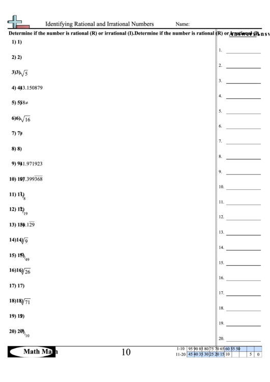 Identifying Rational And Irrational Numbers Worksheet Printable Pdf Download