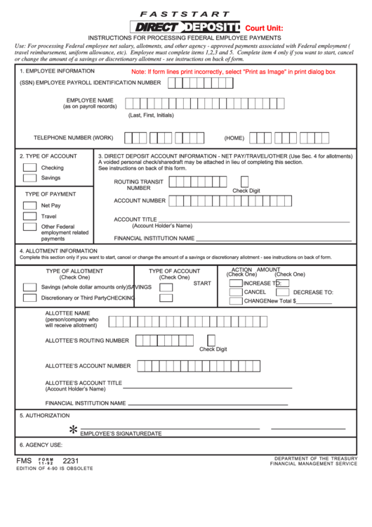 Fms Form 2231 Fillable Printable Forms Free Online