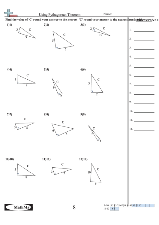 Using Pythagorean Theorem Worksheet Printable pdf