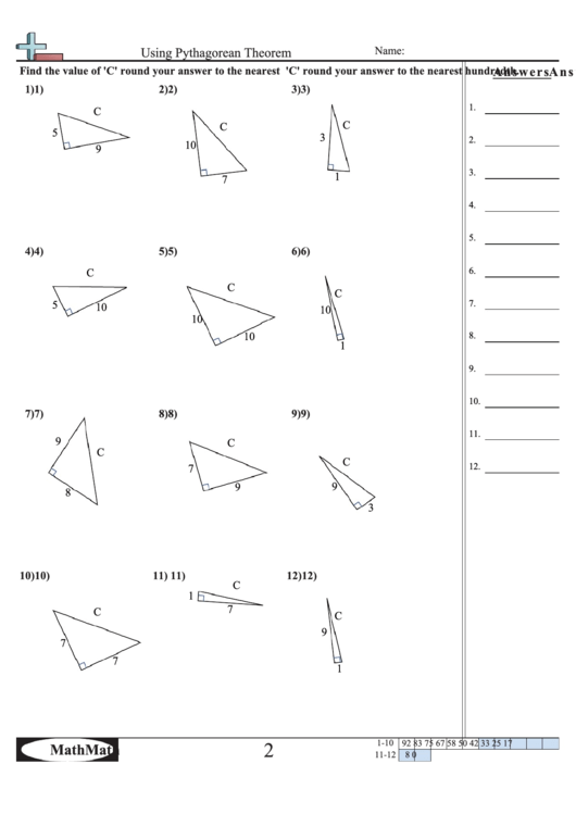 Using Pythagorean Theorem Worksheet printable pdf download