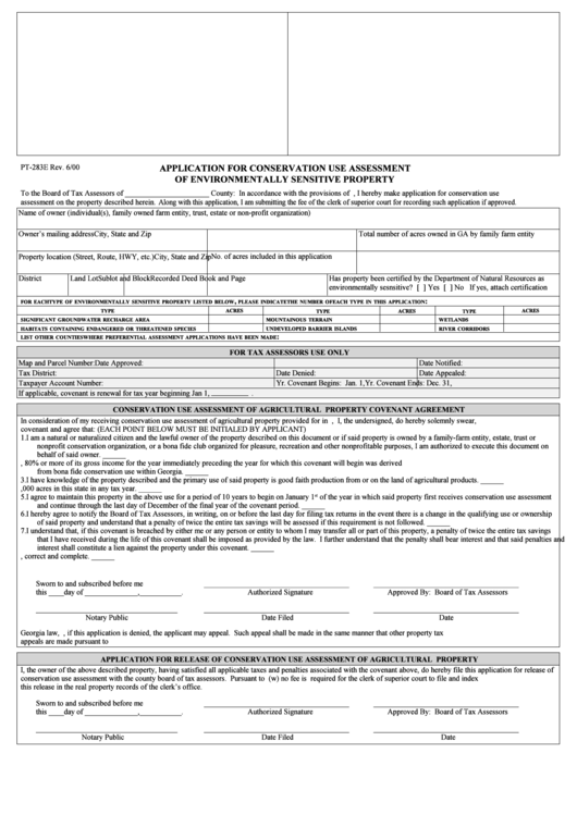 Form Pt-283e - Application For Conservation Use Assessment Of Environmentally Sensitive Property Printable pdf