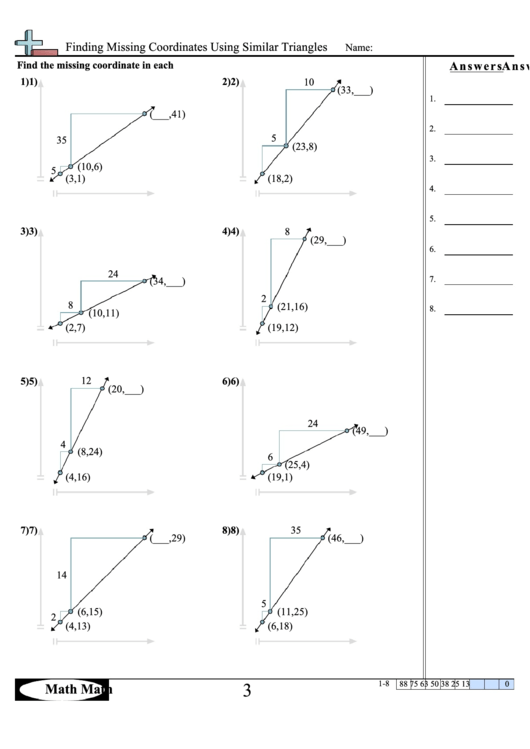 Finding Missing Coordinates Using Similar Triangles Worksheet printable