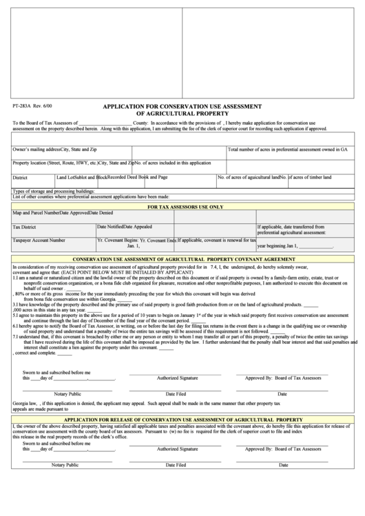 Form Pt-283a - Application For Conservation Use Assessment Of Agricultural Property Printable pdf