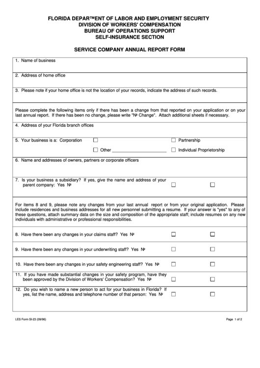 Les Form Si-23 - Service Company Annual Report Form Printable pdf