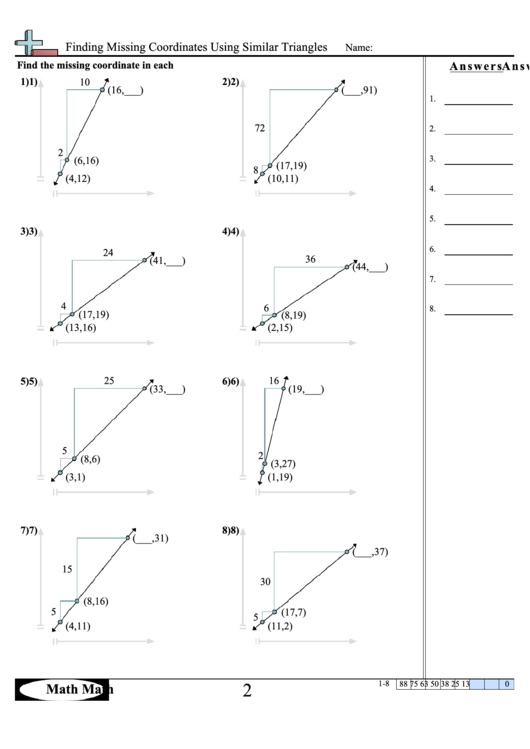 Finding Missing Coordinates Using Similar Triangles Worksheet Printable pdf