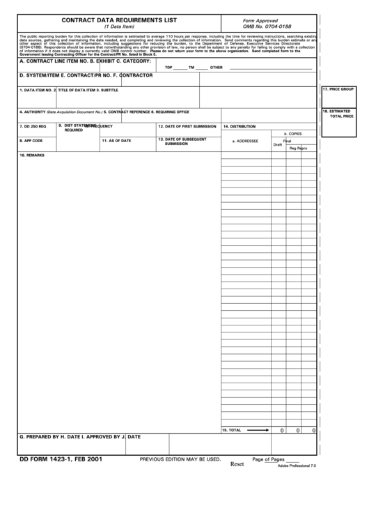 Dd Form 1423-1 - Contract Data Requirements List
