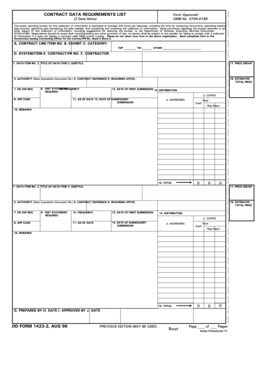 Dd Form 1423-2 - Contract Data Requirements List