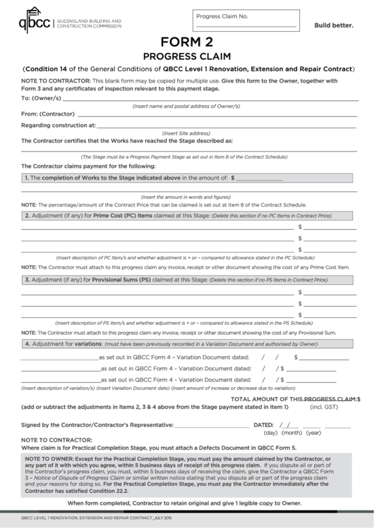 Progress Claim Form 2 Printable pdf