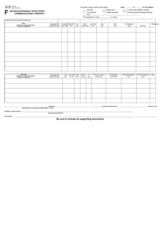 Form 50-207 - F 2001 Sale/appraisal Ratio Study - Commercial/real Property - 2012 Printable pdf