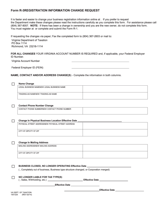 Fillable Form R-3 - Registration Information Change Request Printable pdf