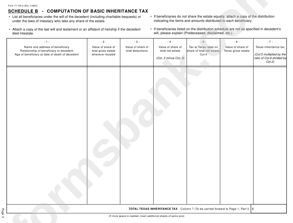 Form 17-103-1 - Inheritance Tax Return - Non-Resident