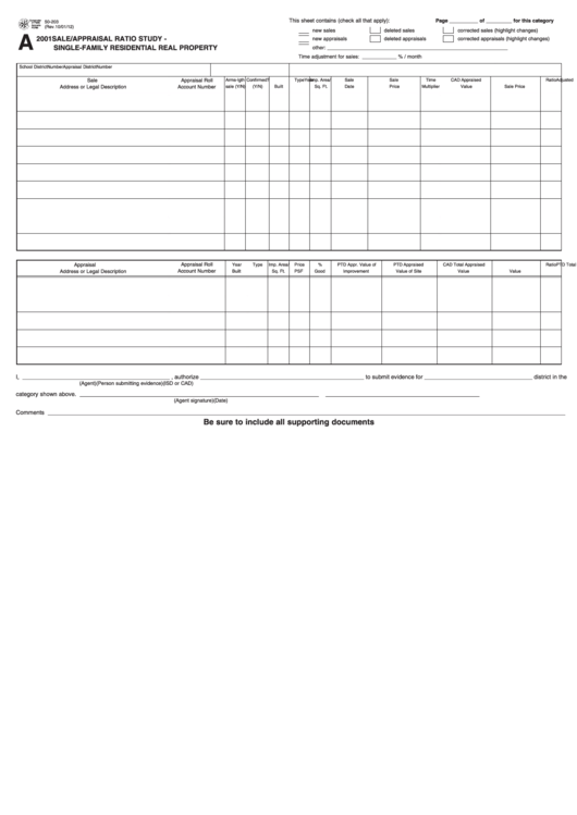Form 50203 Sale/appraisal Ratio Study SingleFamily Residential
