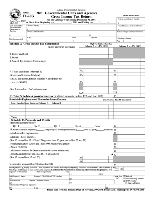 Form It-20g - Governmental Units And Agencies Gross Income Tax Return Printable pdf