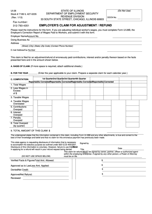 Fillable Form Ui-28 - Employer