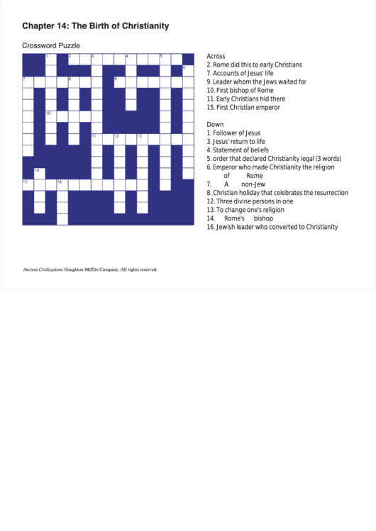 Chapter 14: The Birth Of Christianity - Crossword Puzzle Template Printable pdf