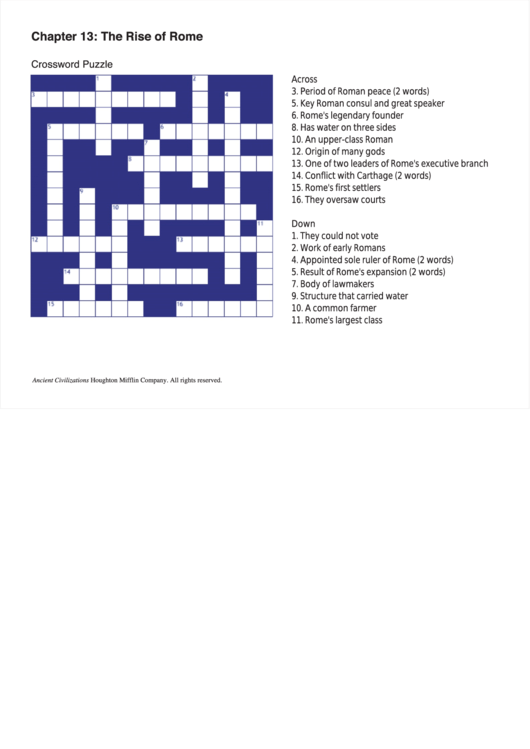 Chapter 13: The Rise Of Rome - Crossword Puzzle Template Printable pdf