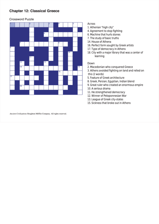 Chapter 12: Classical Greece - Crossword Puzzle Template Printable pdf