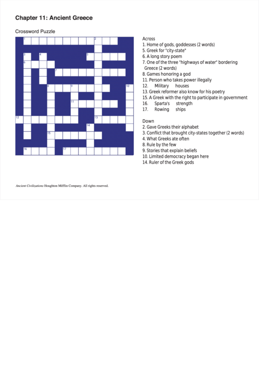 Chapter 11: Ancient Greece - Crossword Puzzle Template Printable pdf