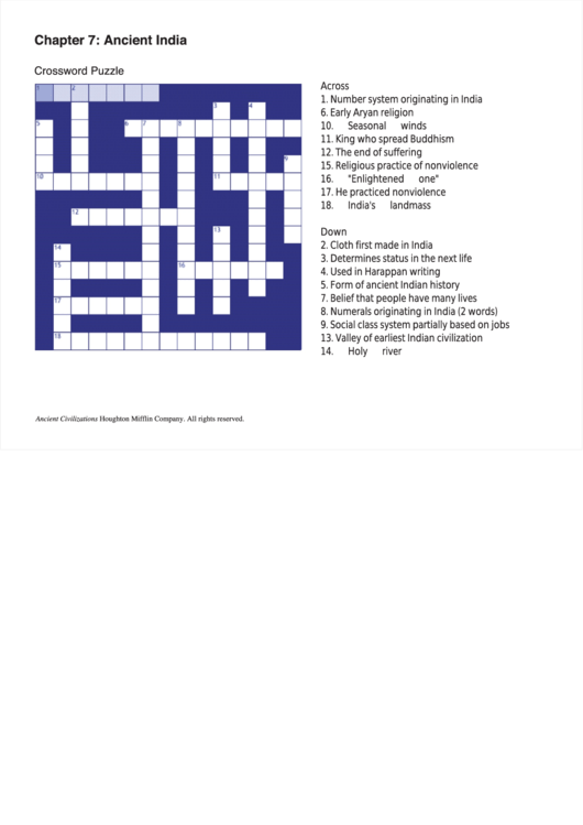 Chapter 7 Ancient India Crossword Puzzle Template Printable Pdf Download