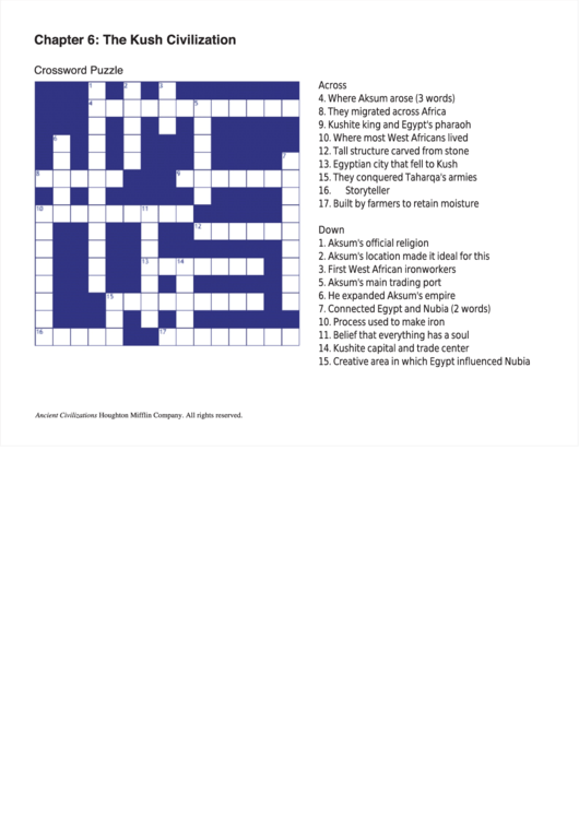 Chapter 6: The Kush Civilization - Crossword Puzzle Template Printable pdf
