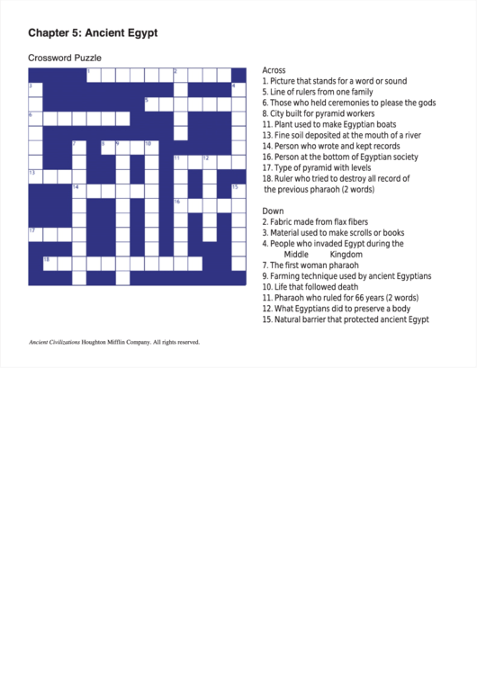 Chapter 5: Ancient Egypt - Crossword Puzzle Template Printable pdf
