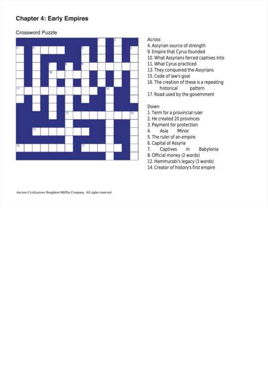 Chapter 4: Early Empires - Crossword Puzzle Template Printable pdf