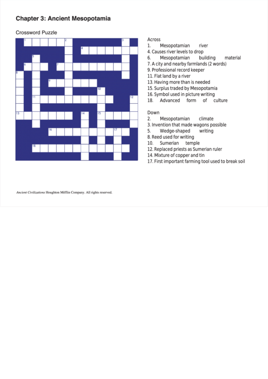 Chapter 3: Ancient Mesopotamia - Crossword Puzzle Template Printable pdf