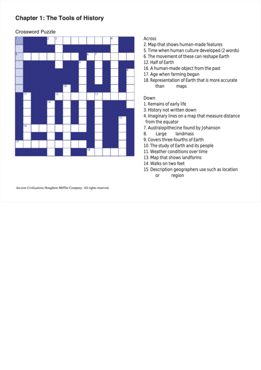 Chapter 1: The Tools Of History - Crossword Puzzle Template Printable pdf