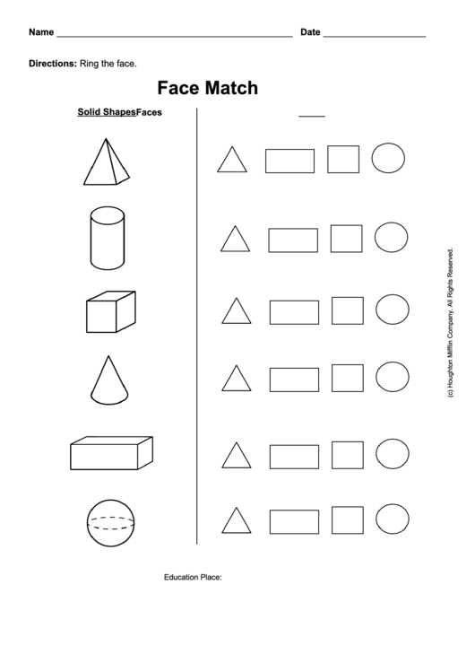Face Match Worksheet Printable pdf