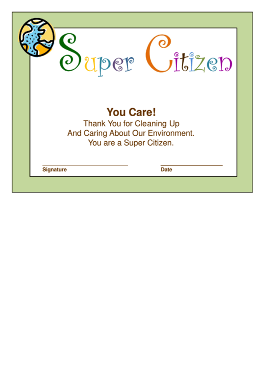 Fillable Super Citizen Certificate Template Printable pdf