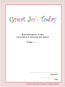 Great Job Today Certificate Template
