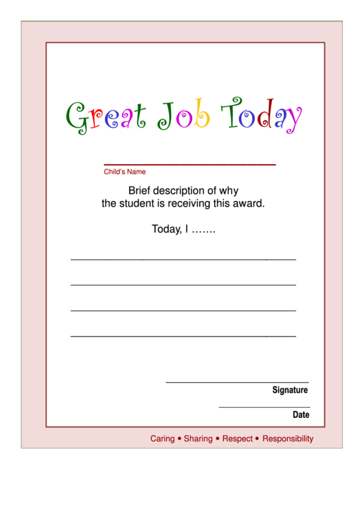 Great Job Today Certificate Templates Printable pdf