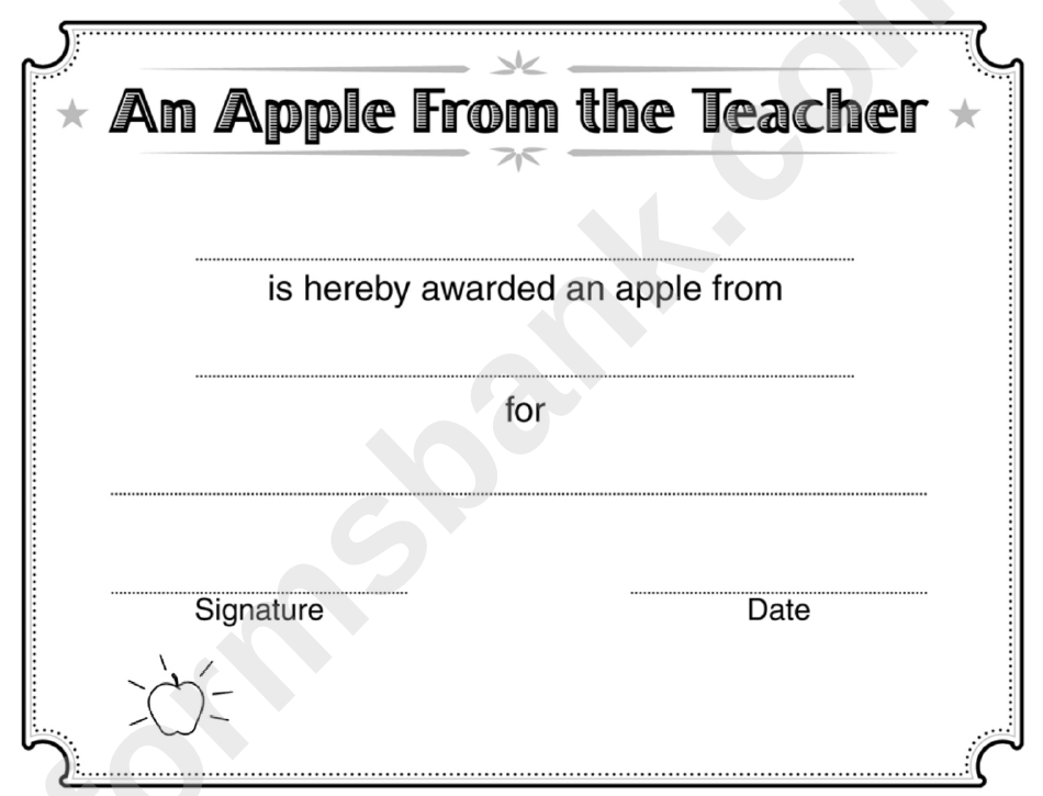 An Apple From The Teacher Certificate Template