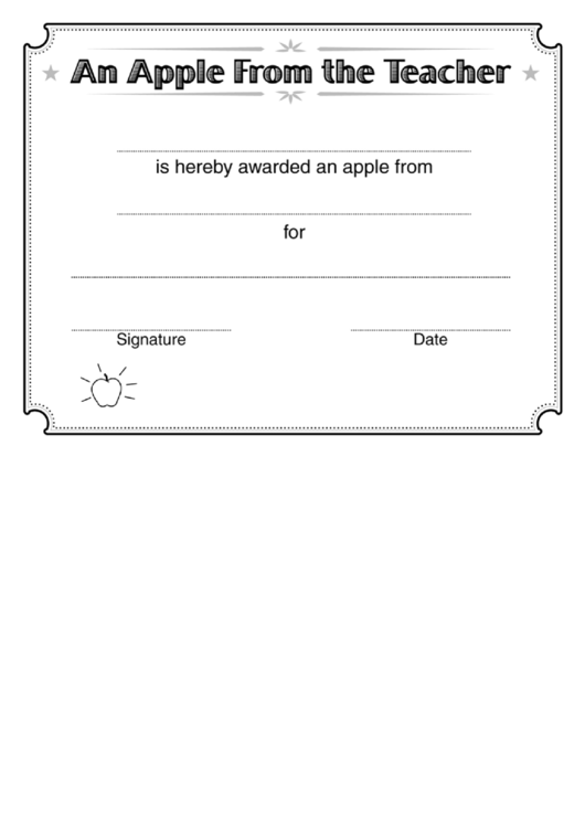 Fillable An Apple From The Teacher Certificate Template Printable pdf