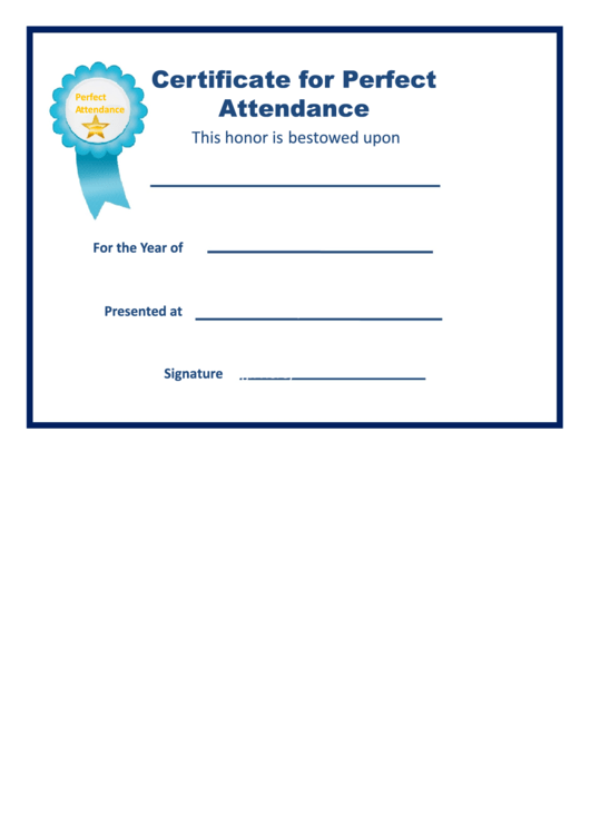 Certificate For Perfect Attendance Template - Lined Printable pdf