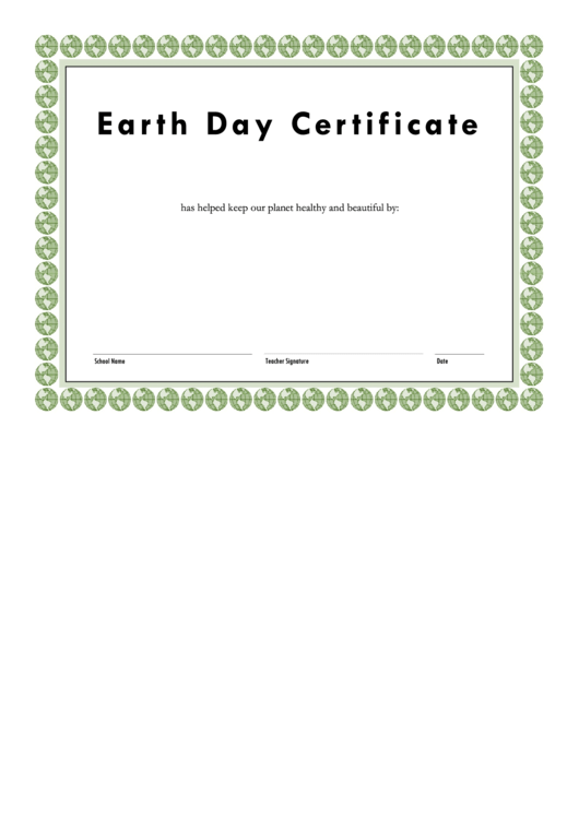 Fillable Earth Day Certificate Template Printable pdf