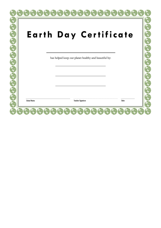 Earth Day Certificate Template - Lined Printable pdf
