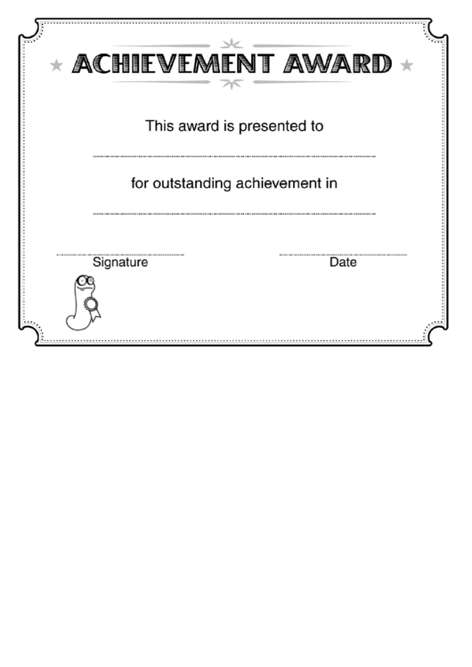 Fillable Certificate Of Achievement Template Printable pdf