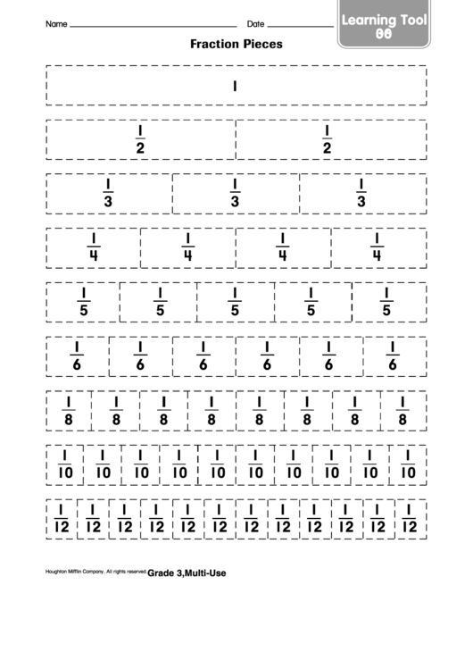 Fraction Pieces Worksheet Printable pdf