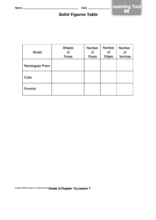 Solid Figures Table Template Printable pdf