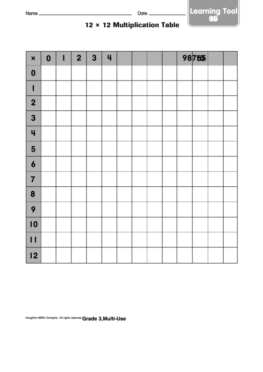 12 M 12 Multiplication Table Worksheet Template Printable pdf
