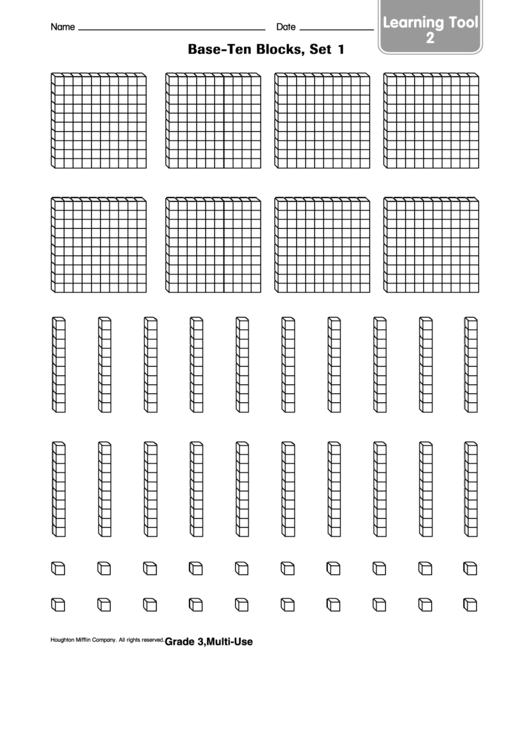 Base-Ten Blocks, Set 1 Worksheet Template Printable pdf