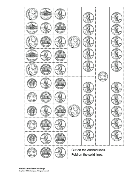 Math Expressions - Coin Strips Template Printable pdf