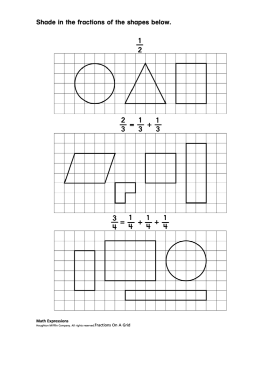 Shade In The Fractions Of The Shapes Below. - Fractions On A Grid Template Printable pdf